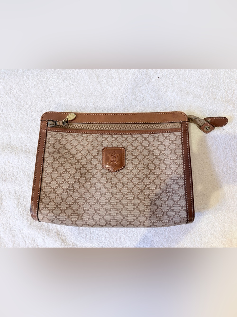 Celine Tan Brown Monogram Canvas Toiletry Pouch
